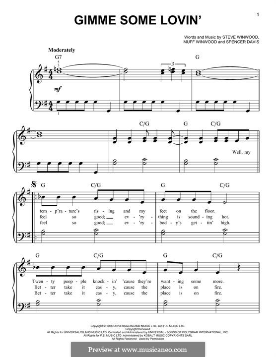 Gimme Some Lovin' (The Spencer Davis Group): Für Klavier by Muff Winwood, Spencer Davis, Steve Winwood
