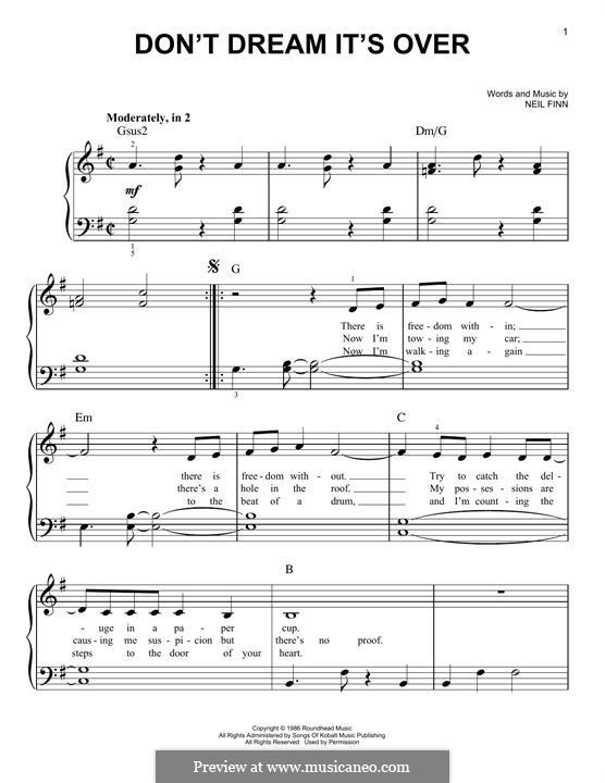 Don't Dream It's Over (Crowded House): Für Klavier by Neil Finn