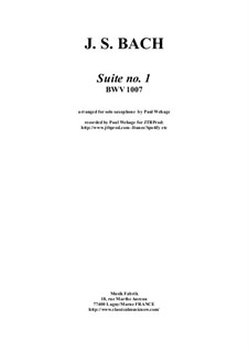 Suite für Cello Nr.1 in G-Dur, BWV 1007: Arrangement for (any) solo saxophone by Johann Sebastian Bach