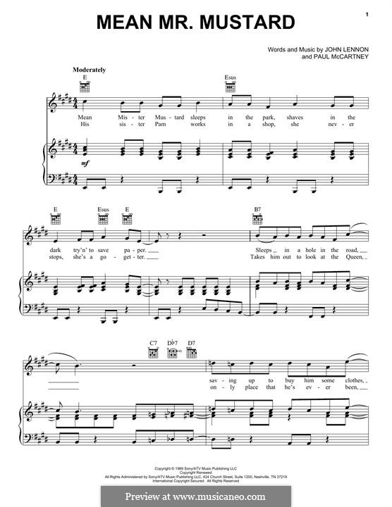 Mean Mr. Mustard (The Beatles): Für Stimme und Klavier (oder Gitarre) by John Lennon, Paul McCartney