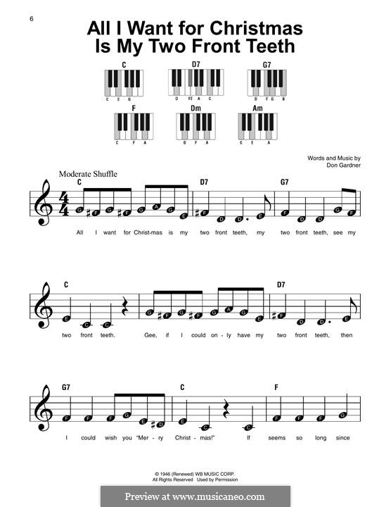 All I Want for Christmas Is My Two Front Teeth: Für Klavier, leicht by Don Gardner
