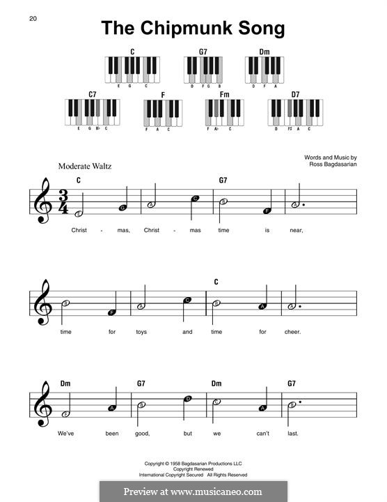 The Chipmunk Song (Alvin and the Chipmunks): Für Klavier by Ross Bagdasarian