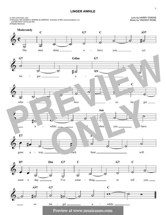Linger Awhile (Duke Ellington): Melodische Linie by Harry Owens, Vincent Rose