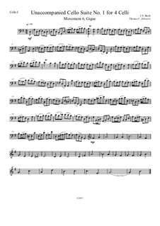 Sechs Suiten für Cello, BWV 1007-1012: Suite No.1: Movement 6 – Gigue. Arrangement for four celli, Op.1 by Johann Sebastian Bach
