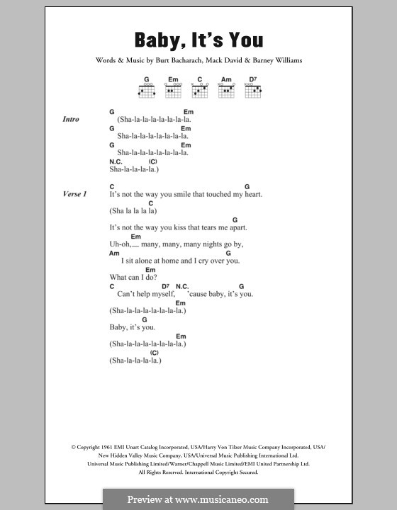 Baby, It's You: Melody line (The Beatles) by Barney Williams, Burt Bacharach, Mack David