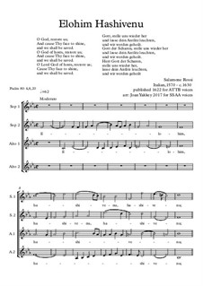 Elohim Hashivenu: SSAA chorus by Salamone Rossi