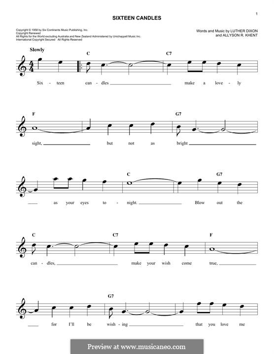 Sixteen Candles (The Crests): Melodische Linie by Allyson R. Khent, Luther Dixon