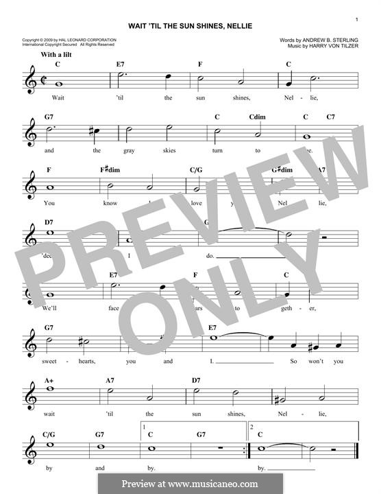 Wait 'Til the Sun Shines, Nellie: Melodische Linie by Harry von Tilzer