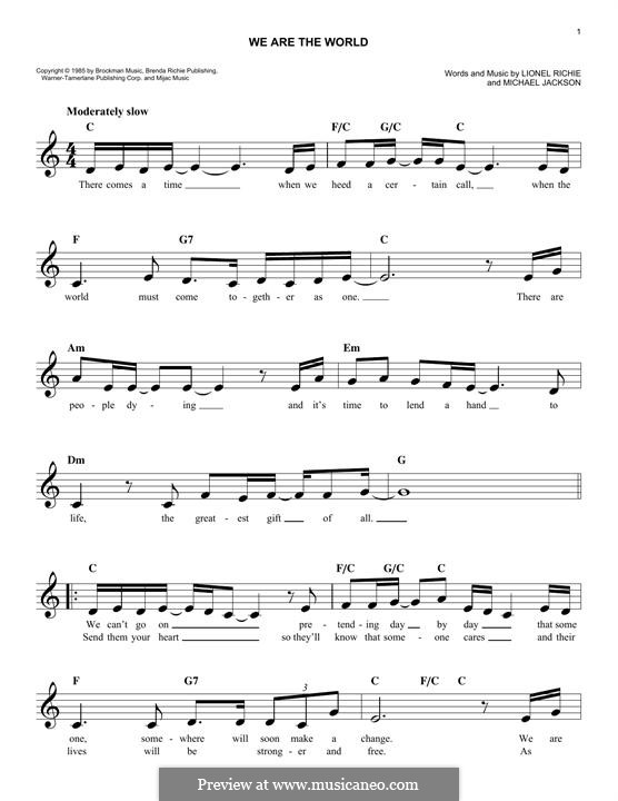 We are the World (USA for Africa): Melodische Linie by Lionel Richie, Michael Jackson