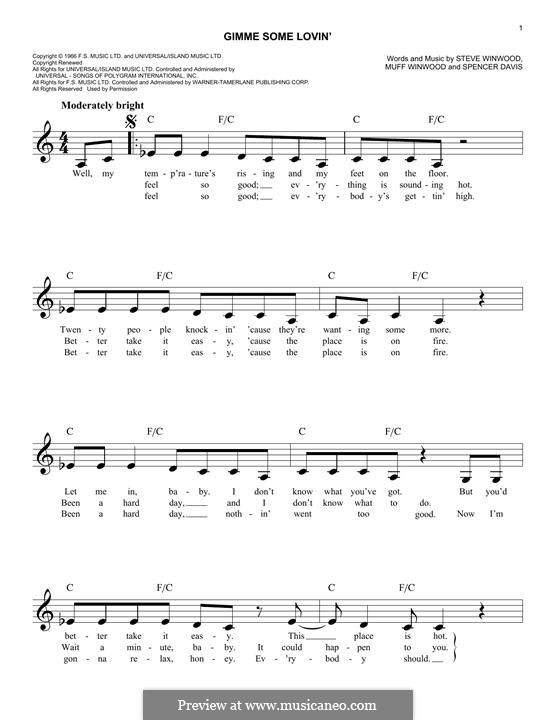 Gimme Some Lovin' (The Spencer Davis Group): Melodische Linie by Muff Winwood, Spencer Davis, Steve Winwood