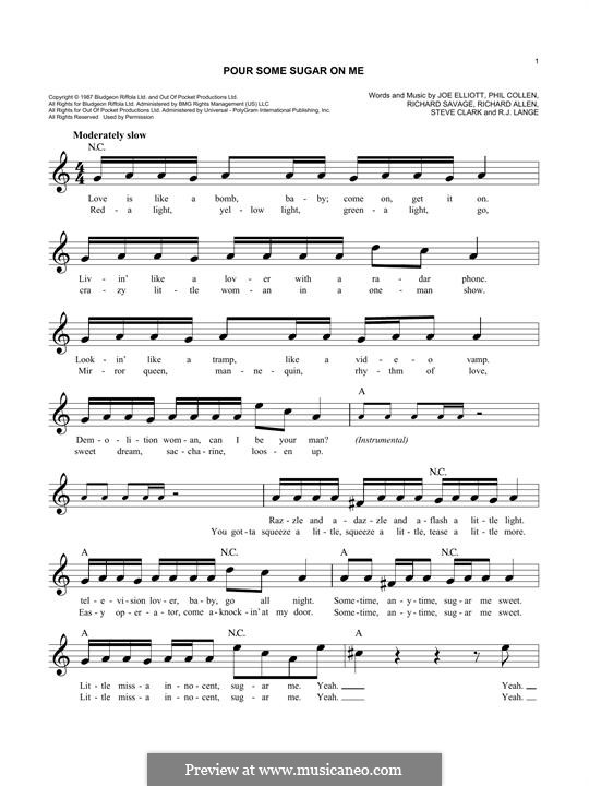 Pour Some Sugar on Me (Def Leppard): Melodische Linie by Joe Elliott, Phil Collen, Richard Savage, Robert John Lange, Steve Clark