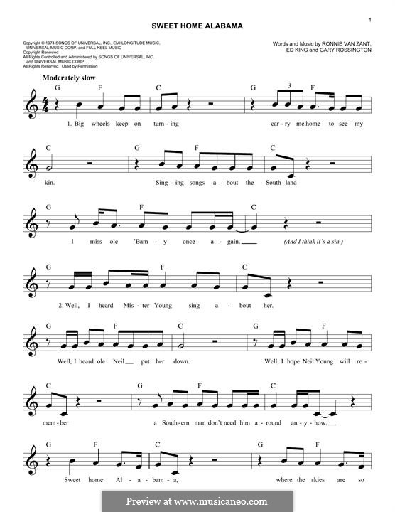 Sweet Home Alabama (Lynyrd Skynyrd): Melodische Linie by Ed King, Gary Rossington, Ronnie Van Zant