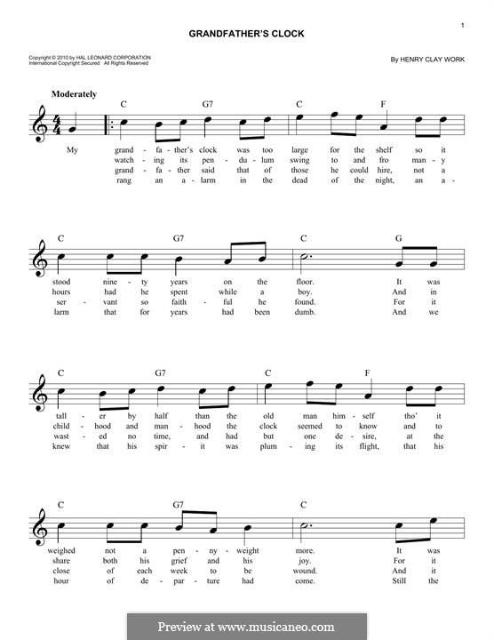 Grandfather's Clock: Melodische Linie by Henry Clay Work