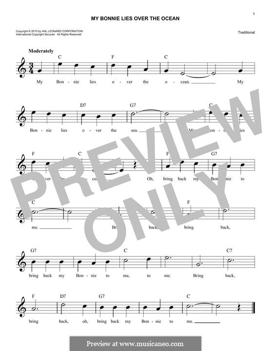 My Bonnie is over the Ocean: Melodische Linie by folklore