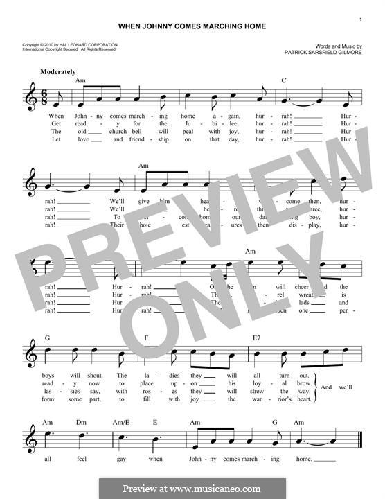 When Johnny Comes Marching Home: Melodische Linie by Patrick Sarsfield Gilmore