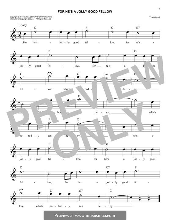 For He's A Jolly Good Fellow übersetzung For He's a Jolly Good Fellow von folklore - Noten auf MusicaNeo