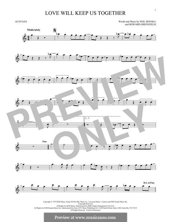 Love Will Keep Us Together (The Captain & Tennille): Für Altsaxophon by Howard Greenfield, Neil Sedaka