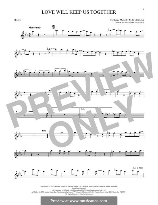 Love Will Keep Us Together (The Captain & Tennille): Für Flöte by Howard Greenfield, Neil Sedaka