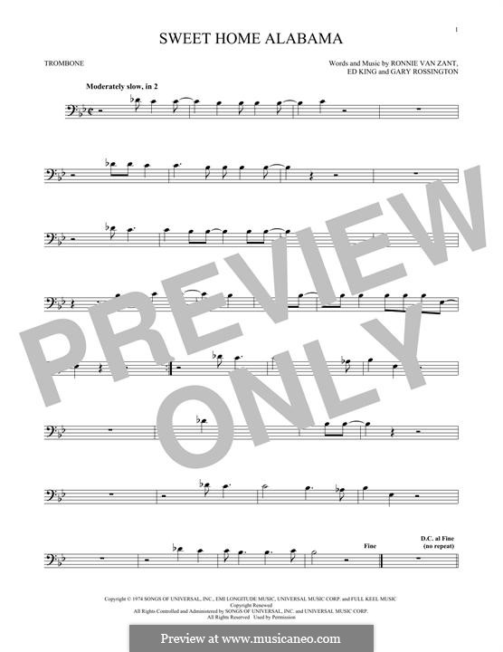 Sweet Home Alabama (Lynyrd Skynyrd): For trombone by Ed King, Gary Rossington, Ronnie Van Zant