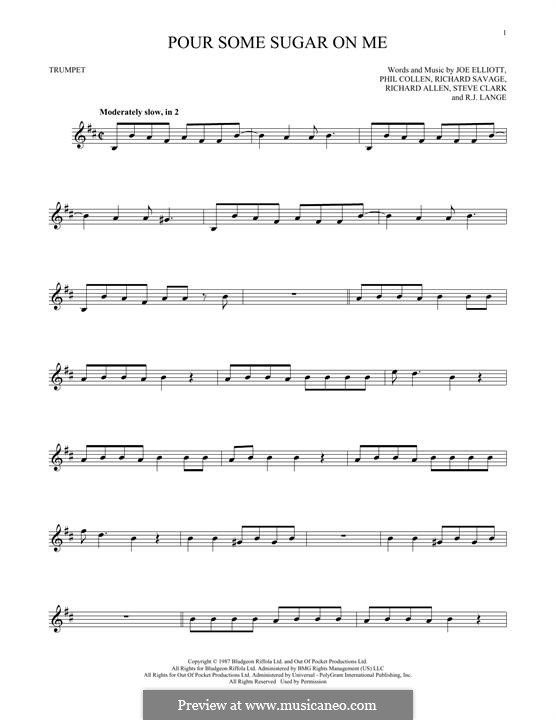 Pour Some Sugar on Me (Def Leppard): Für Trompete by Joe Elliott, Phil Collen, Richard Savage, Robert John Lange, Steve Clark
