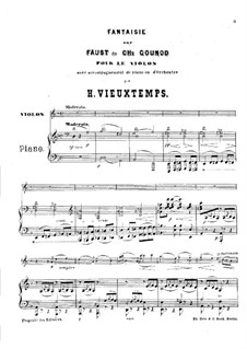 Fantasie über Themen aus 'Faust' von Gounod: Partitur by Henri Vieuxtemps