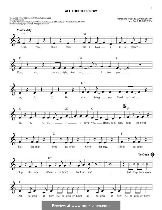 All Together Now (The Beatles): Melodische Linie by John Lennon, Paul McCartney