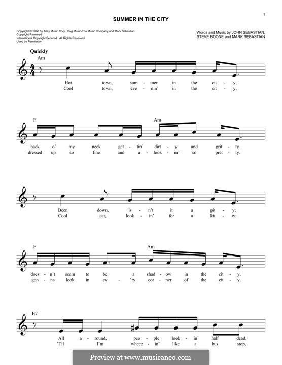 Summer in the City (The Lovin' Spoonful): Melodische Linie by John B. Sebastian, Mark Sebastian, Steve Boone