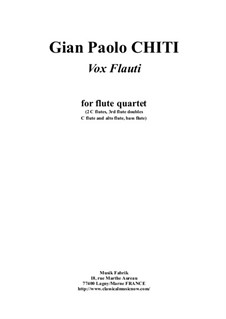 Vox Flauti for flute quartet (2 C flutes, alto flute doubling C flute and bass flute): Vox Flauti for flute quartet (2 C flutes, alto flute doubling C flute and bass flute) by Gian Paolo Chiti