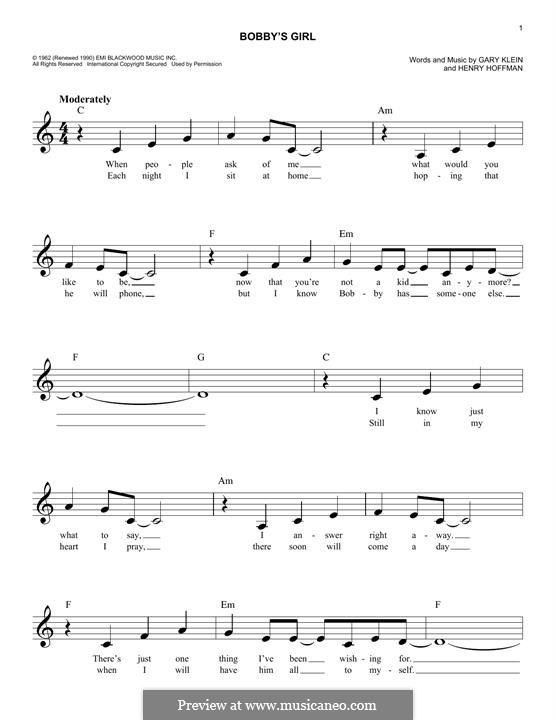 Bobby's Girl (Marcie Blane): Melodische Linie by Gary Klein, Henry Hoffman