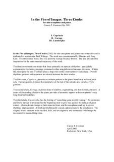 In the Fire of Images: Three Etudes (2002) for alto saxophone and piano: In the Fire of Images: Three Etudes (2002) for alto saxophone and piano by Carson Cooman