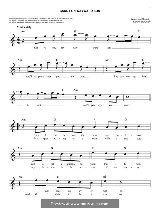 Carry on Wayward Son (Kansas): Melodische Linie by Kerry Livgren