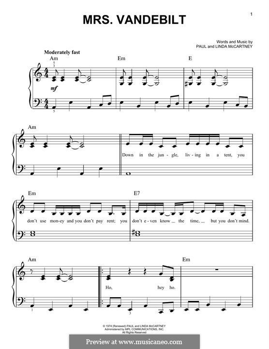 Mrs. Vandebilt (Wings): Für Klavier by Linda McCartney, Paul McCartney