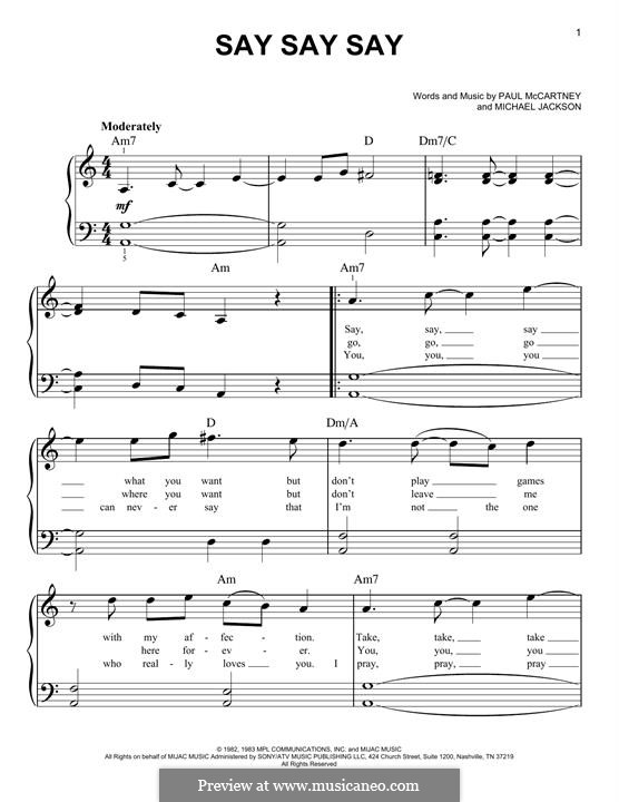 Say Say Say: Für Klavier by Michael Jackson, Paul McCartney