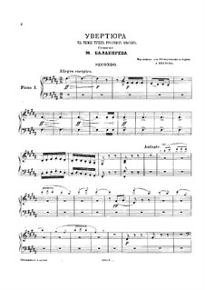 Ouvertüre über drei russische Themen: Für zwei Klaviere, achthändig – Stimmen für Klavier I by Mily Balakirev
