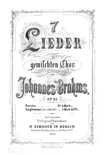Sieben Lieder, Op.62: Vollsammlung by Johannes Brahms