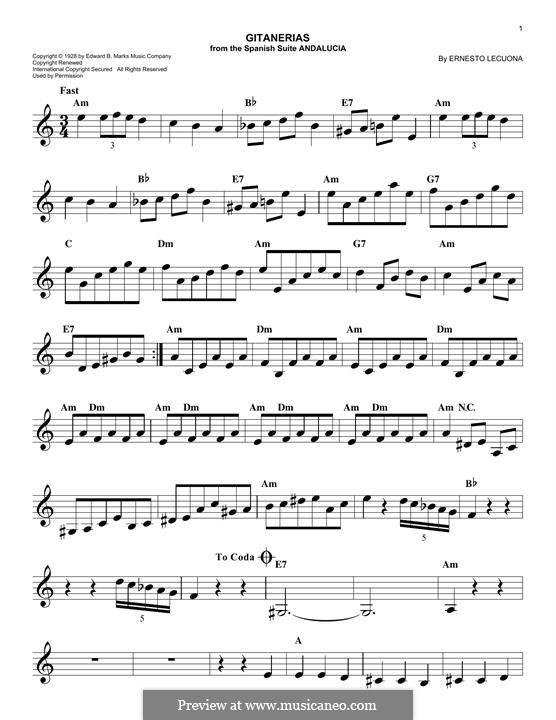 Gitanerias: Melodische Linie by Ernesto Lecuona