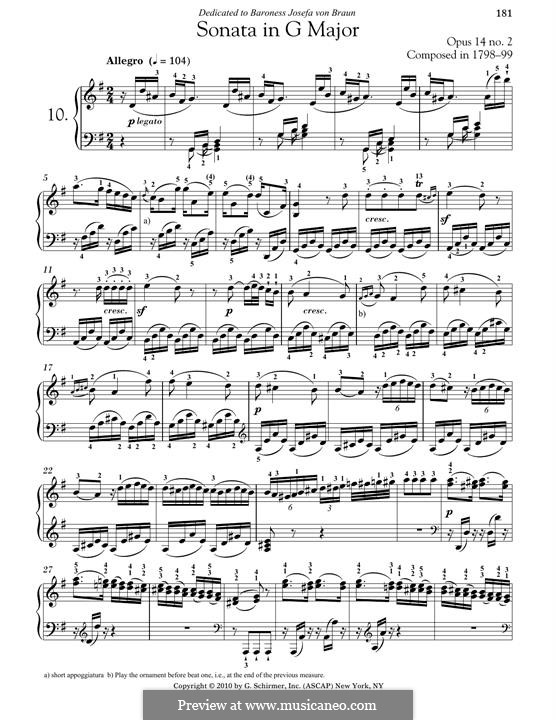 Sonate für Klavier Nr.10, Op.14 No.2: Für einen Interpreten by Ludwig van Beethoven
