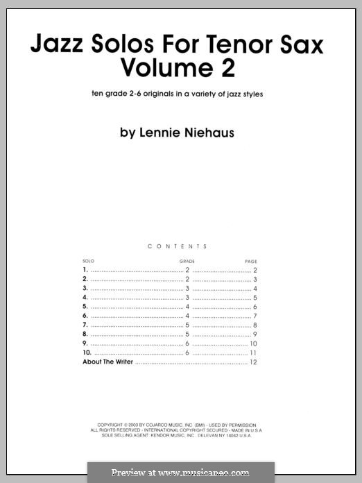 Jazz Solos, Volume 2: For tenor sax by Lennie Niehaus
