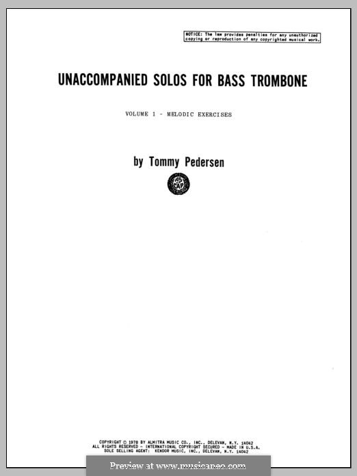 Unaccompanied Solos for Bass Trombone: Volume 1 by Tommy Pedersen