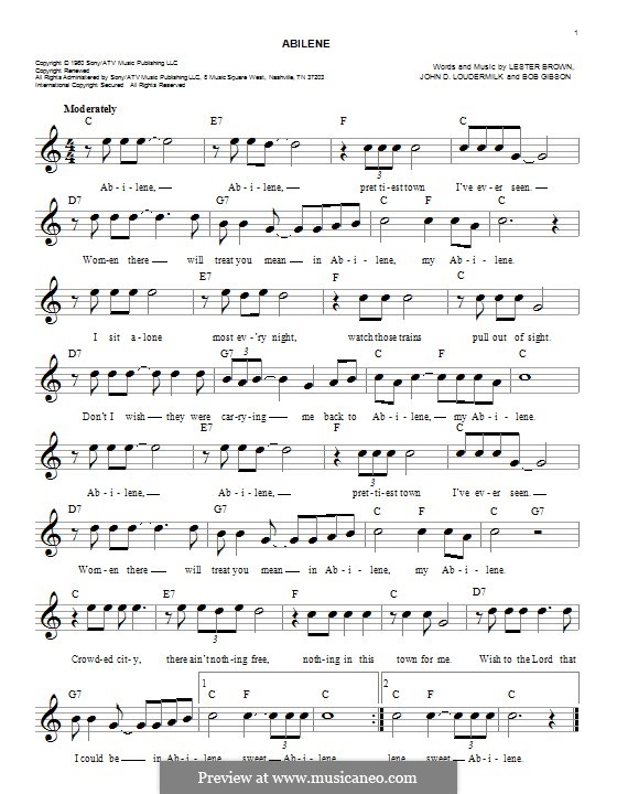 Abilene (George Hamilton IV): Melodische Linie by John D. Loudermilk, Bob Gibson, Lester Brown