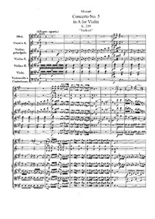 Konzert für Violine und Orchester Nr.5 in A-Dur 'Türkisch', K.219: Vollpartitur by Wolfgang Amadeus Mozart