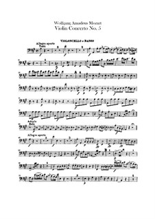 Konzert für Violine und Orchester Nr.5 in A-Dur 'Türkisch', K.219: Cello- und Kontrabassstimmen by Wolfgang Amadeus Mozart