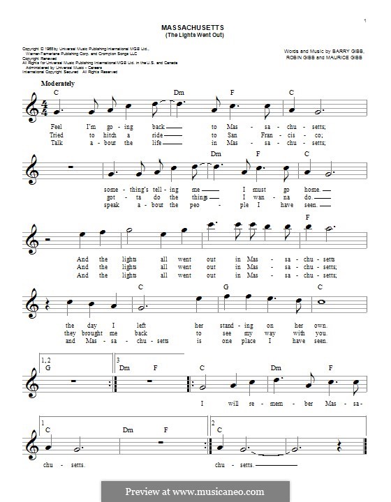 Massachusetts (The Lights Went Out) von B. Gibb, M. Gibb, R. Gibb auf