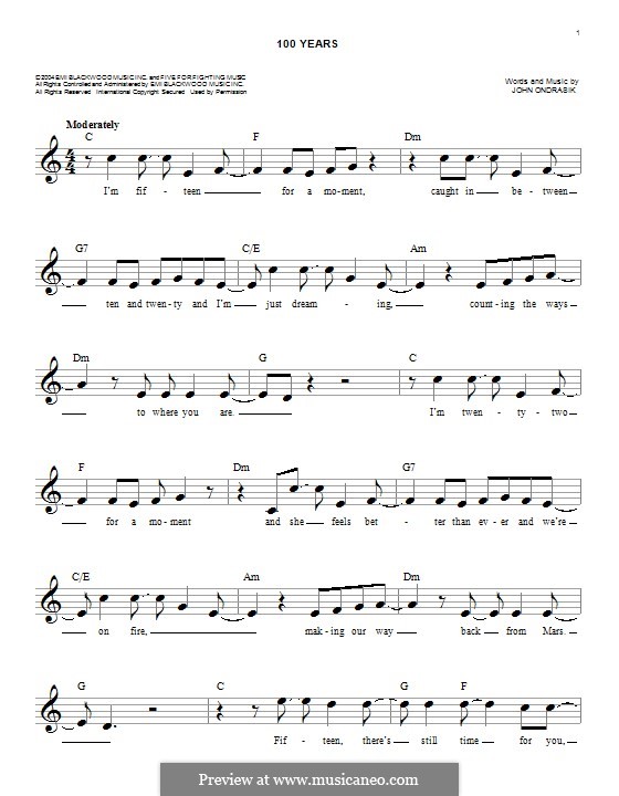 100 Years (Five for Fighting): Melodische Linie by John Ondrasik