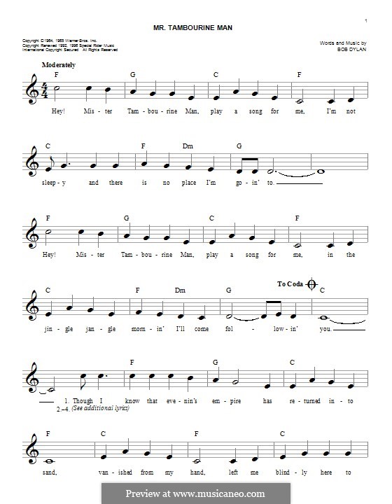 Mr. Tambourine Man: Melodische Linie by Bob Dylan