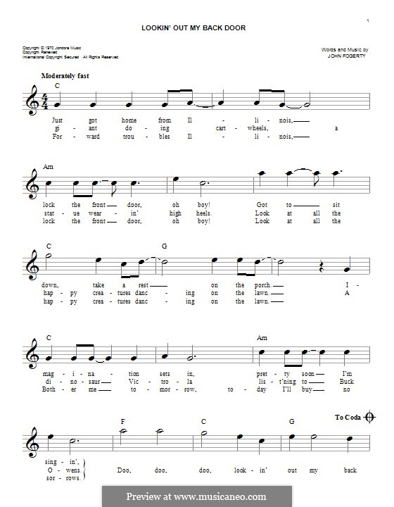 Lookin' Out My Back Door (Creedence Clearwater Revival): Melodische Linie by John C. Fogerty