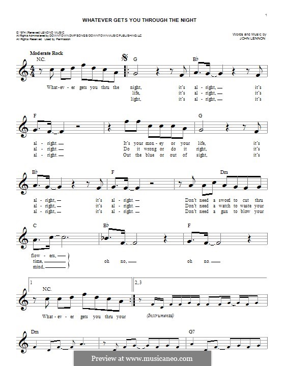 Whatever Gets You Through the Night: Melodische Linie by John Lennon