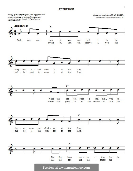 At the Hop (Danny & The Juniors): Melodische Linie by Arthur Singer, David White, John Medora
