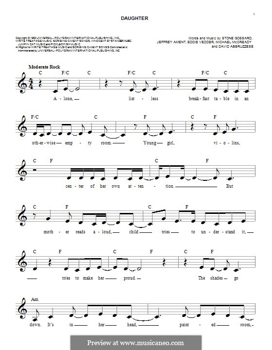 Daughter (Pearl Jam): Melodische Linie by David Abbruzzese, Eddie Vedder, Jeff Ament, Mike McCready, Stone Gossard