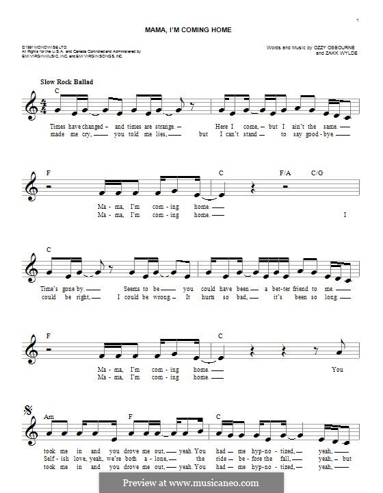 Mama, I'm Coming Home (Ozzy Osbourne): Melodische Linie by Zakk Wylde